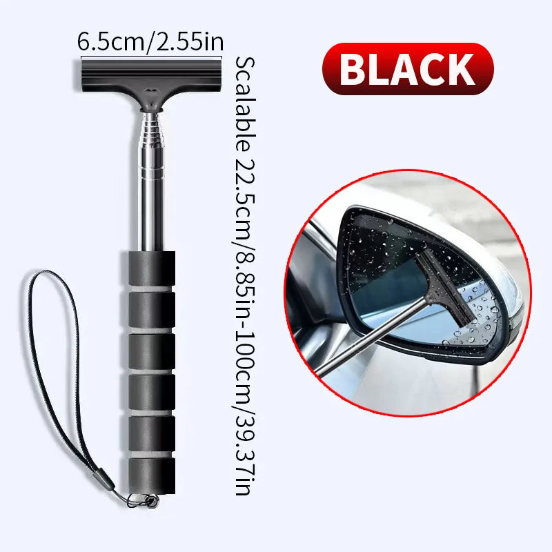 Car Rearview Mirror Wiper Telescopic Handle Car Rearview Mirror Wiper Durable Stainless Auto Glass Cleaning Tools Cleaning Brush