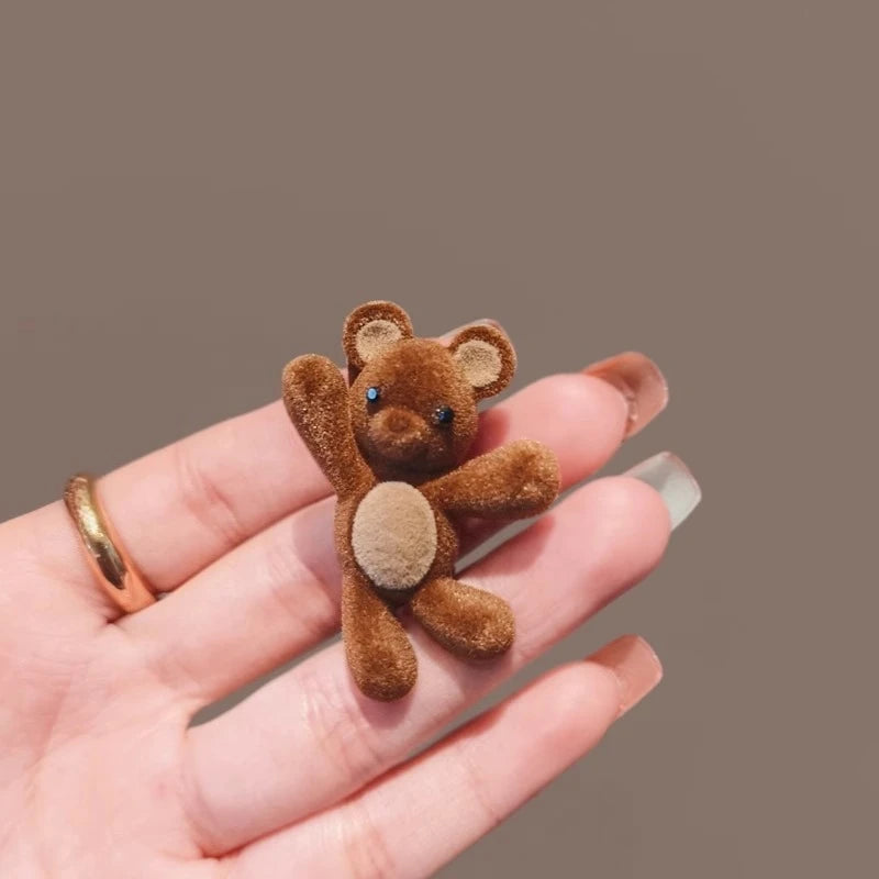 Lovely Little Bear Hair Clips for Women Flocking Bear Metal Hair Clips Korean Style New Product Headwear