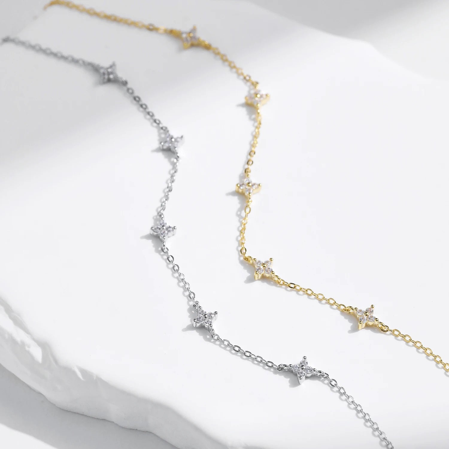 MODIAN 925 Sterling Silver Mini Flowers Bracelet Dainty Link Chain Pave Setting CZ For Women Wedding Fine Jewelry Gift