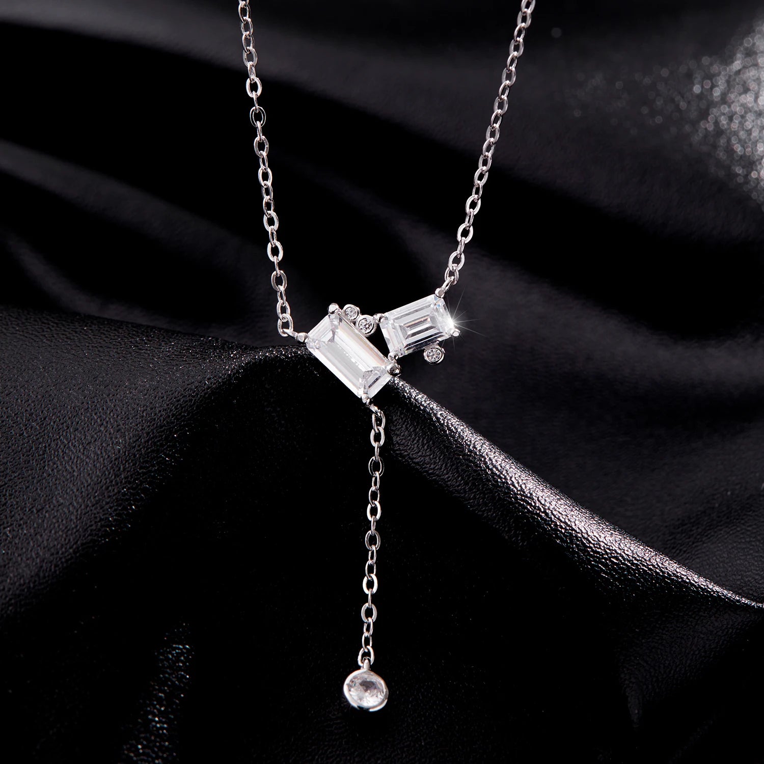 MODIAN 925 Sterling Silver Exquisite Rectangle Clear CZ Link Chain Lariat Y Shape Pendant Necklaces For Women Fine Jewelry