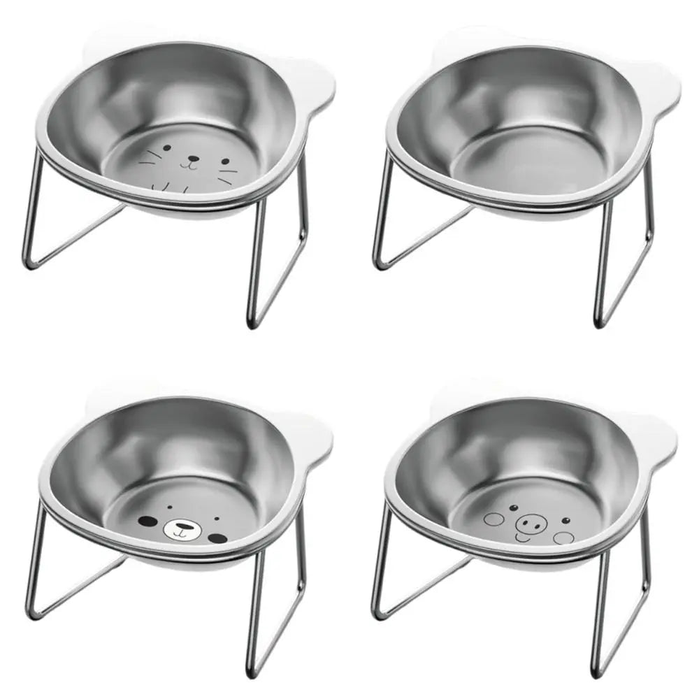 15 Degree Inclined Stainless Steel Cat Bowl Detachable Anti Overturning Elevated Cat Water Bowl Neck Protection Anti-flip