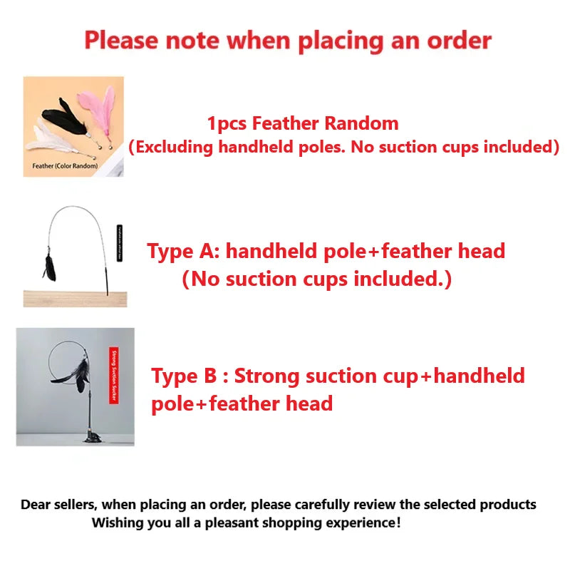 Feather Interactive Cat Toy Powerful Suction Cup Handfree Cat teasing Stick Kitten Playing Toy Wand  Products For Cats