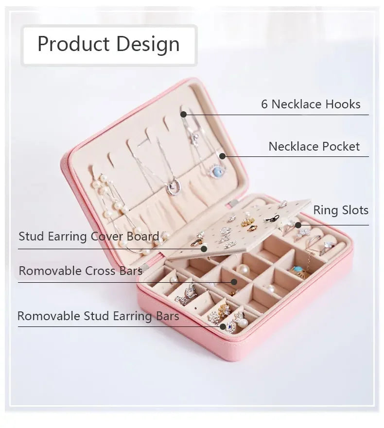 Jewelry Organizer Display Travel Jewelry Case Boxes Portable Jewelry Box Leather Storage Case