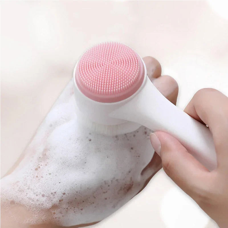 QIWU 3D Double Silicone Facial Cleansing Brush Manual Massage Facial Brush Soft Bristles Exfoliator Double Sided Face Wash Brush