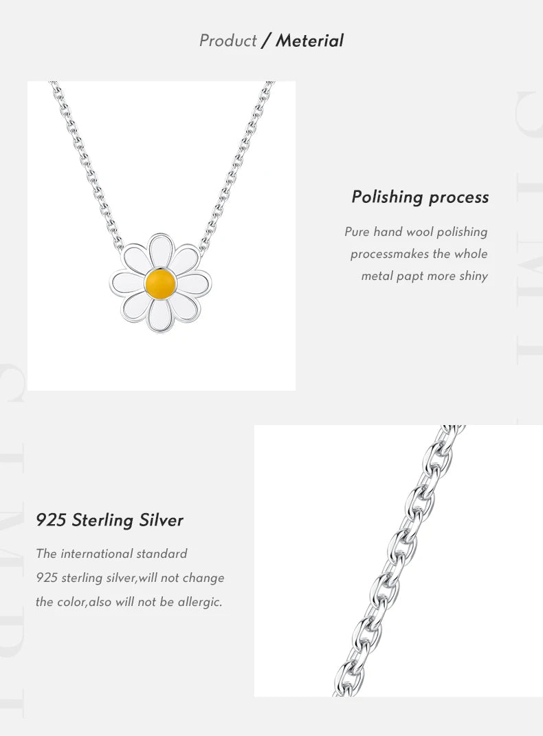 MODIAN 925 Sterling Silver White Enamel Flower Pendant Necklace Charm Daisy Neck Link Chain For Women Hypoallergenic Jewelry