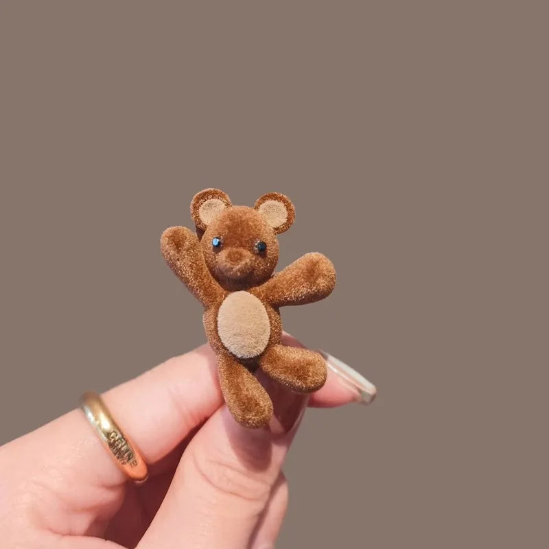 Cute Flocking Cartoon Bear Metal Hairpin For Women Girls Sweet Hair Ornament Side Hair Clip Barrette Fashion Hair Accessories.