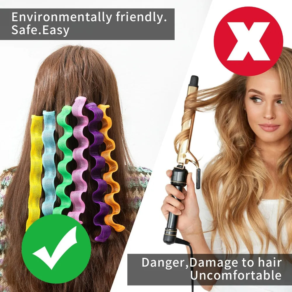 12Pcs Heatless Hair Curlers Spiral Hairs Curlers 30CM  Magic No Heat Hairs Curls for Long Styling Hooks DIY Hair Rollers Set