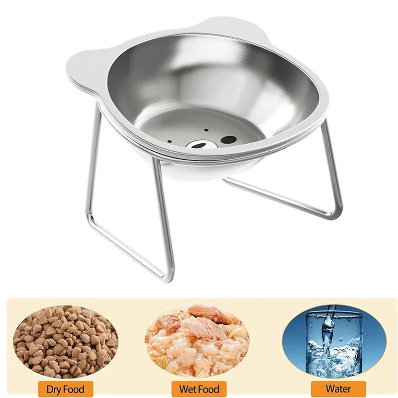 15 Degree Inclined Stainless Steel Cat Bowl Detachable Anti Overturning Elevated Cat Water Bowl Neck Protection Anti-flip