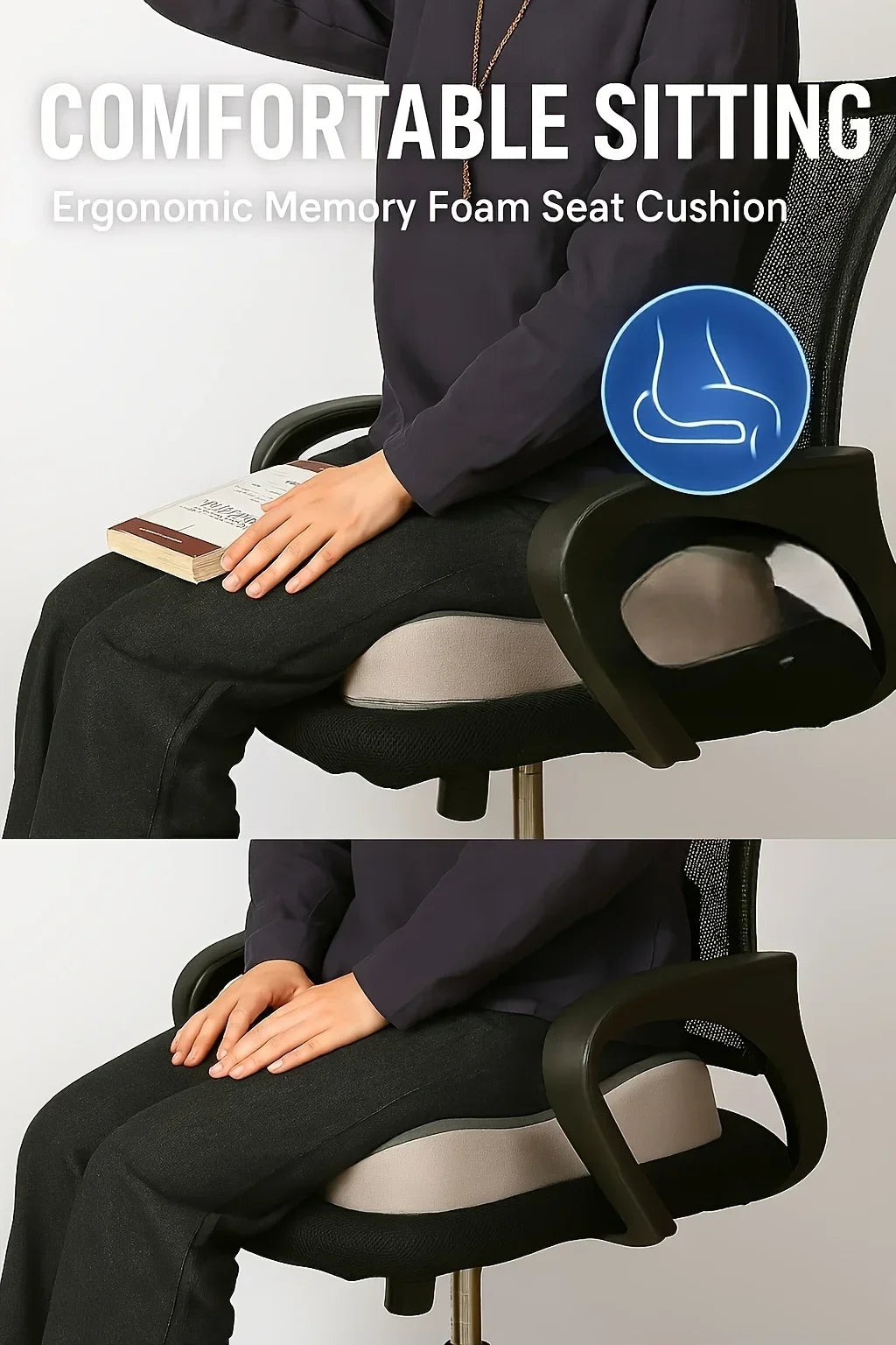 Memory Foam Seat Cushion Ergonomic Sitting Pad with Center Groove Ideal for Long Sitting in Office Home Car or Desk Chair
