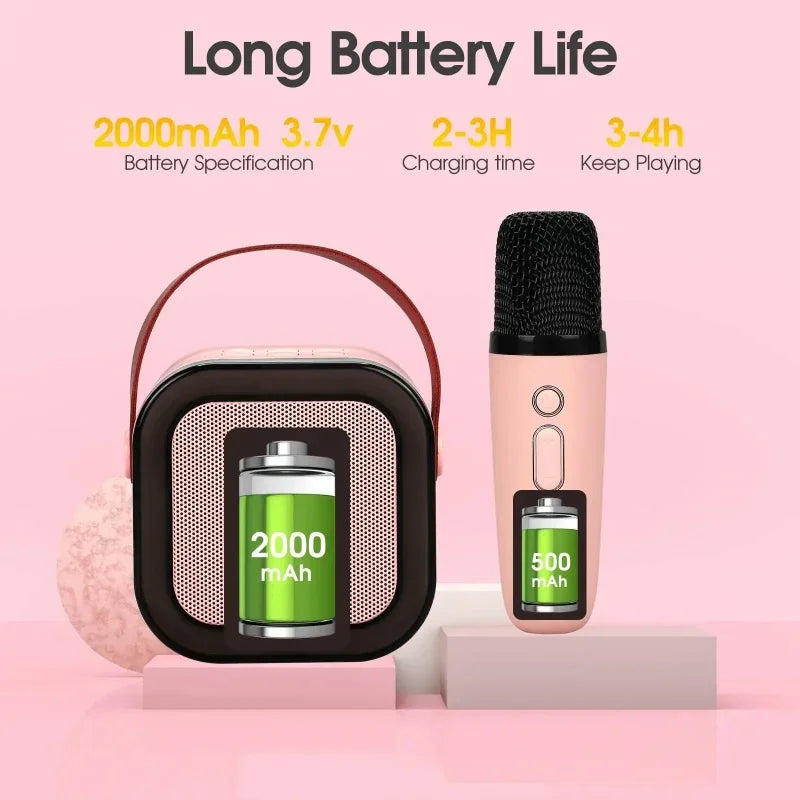 Bluetooth Audio Mini Karaoke Machine K12 with 1/2 Wireless Microphones Portable Bluetooth Speaker Fun Toys RGB Light