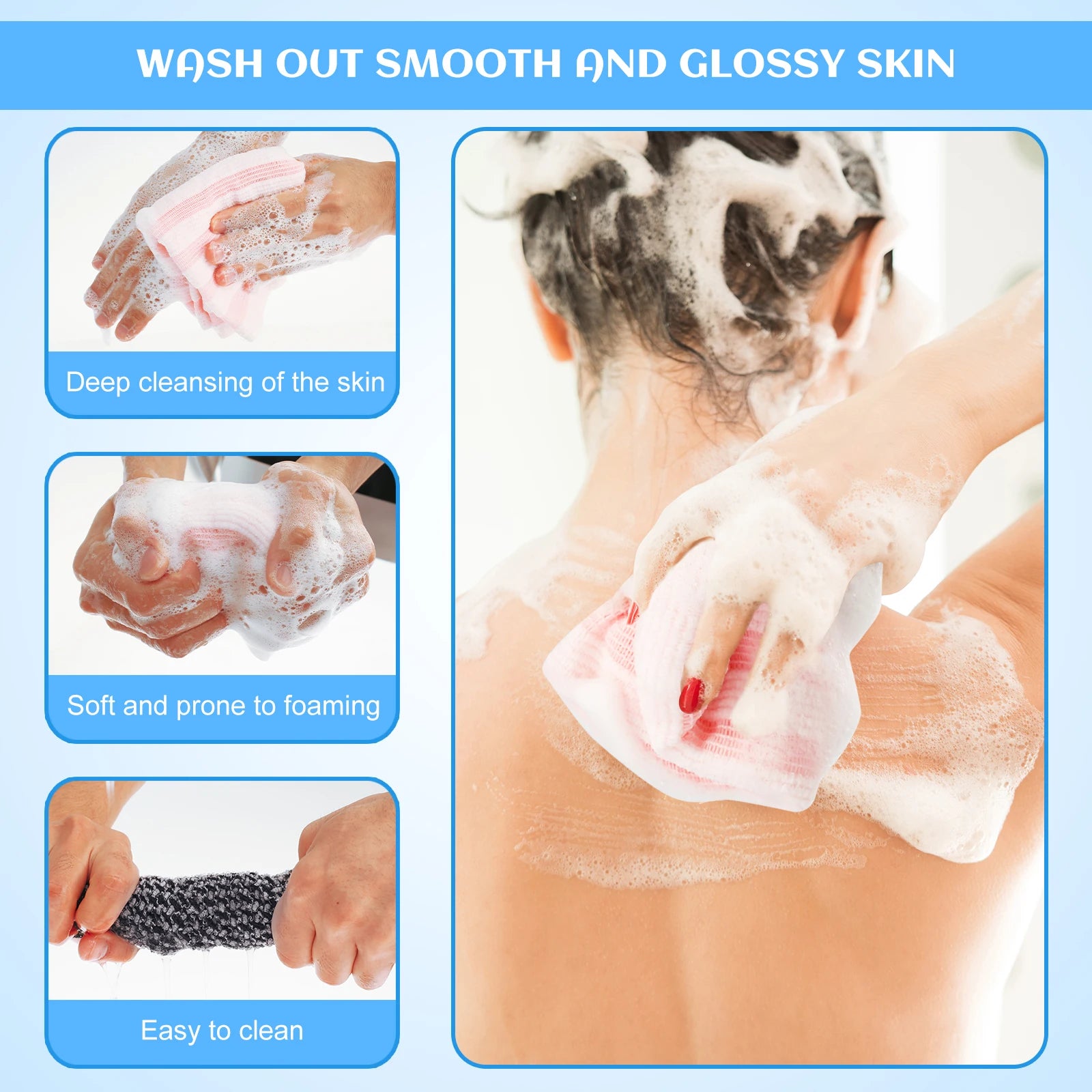 Double Effect Nylon Bath Towel Japanese Rubbing Washcloth for Back Exfoliating Scrub Shower Towels  Body Bathroom Accessories