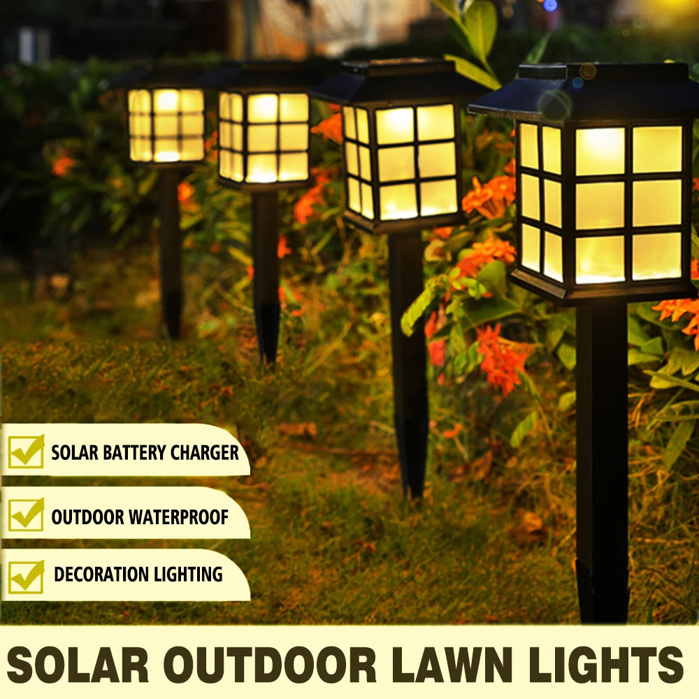 Solar Outdoor Lawn Lights Retro House Shaped Lamp Waterproof Courtyard Garden Decoration Night Lamp Inserted Small Palace Lights