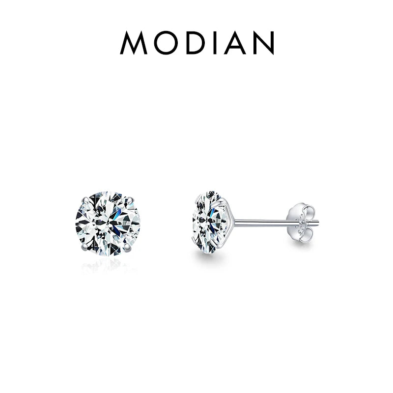 Modian Sparkling Clear CZ Stud Earrings 925 Sterling Silver Round Zirconia 4MM 5MM 6MM 7MM Earrings For Women Wedding Jewelry