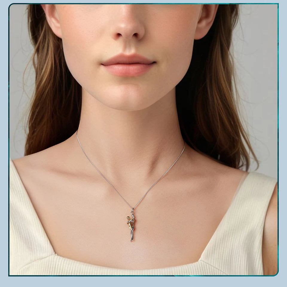 BAMOER 925 Sterling Silver Two-tones Hug Necklace, Detachable Mother and Child Pendant for Family Special DIY Love Jewelry