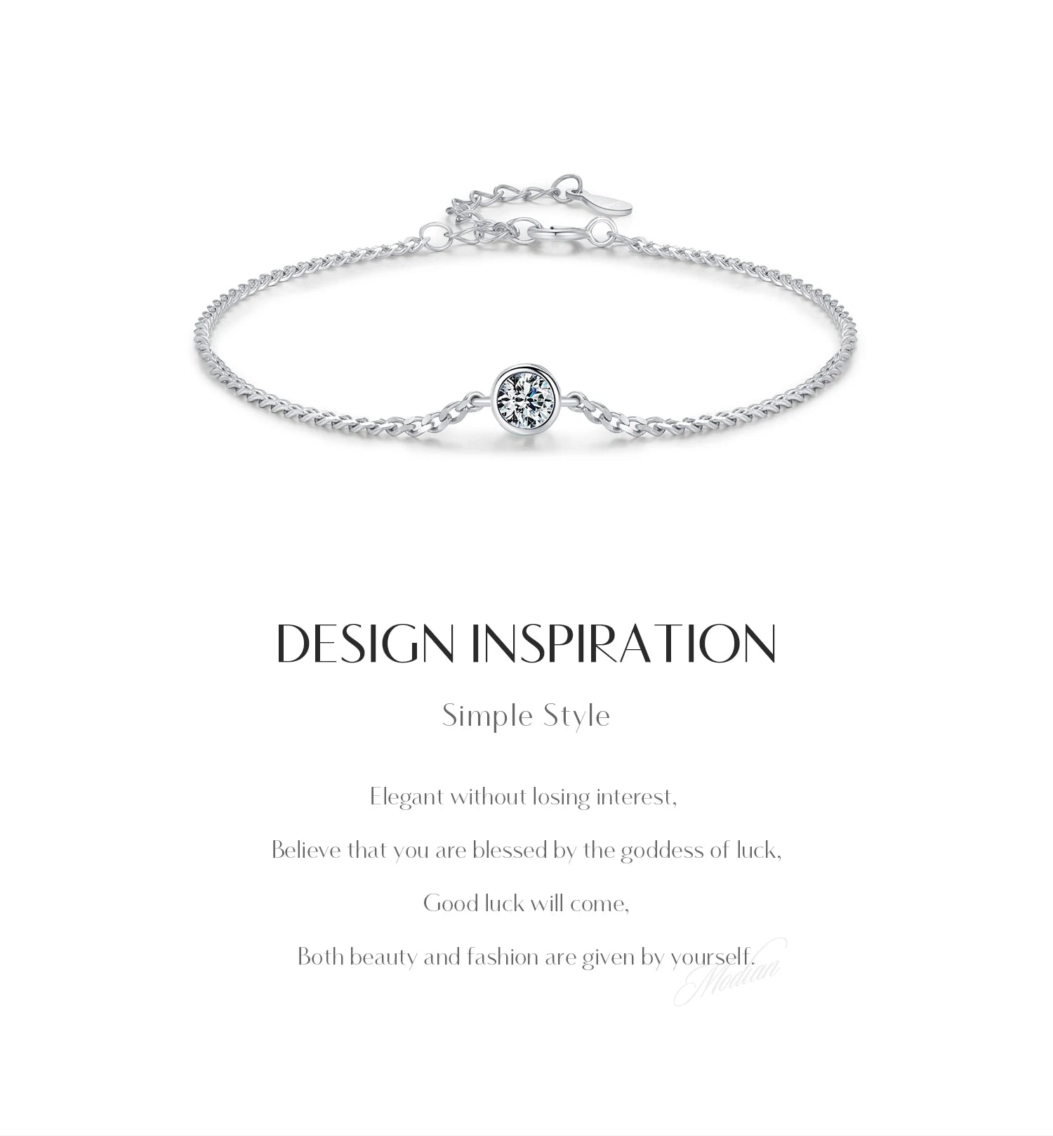 MODIAN 0.25CT Moissanite Bezel Setting Bracelet For Women Diamond 925 Sterling Silver Elegant Chain Bracelet Wedding Jewelry