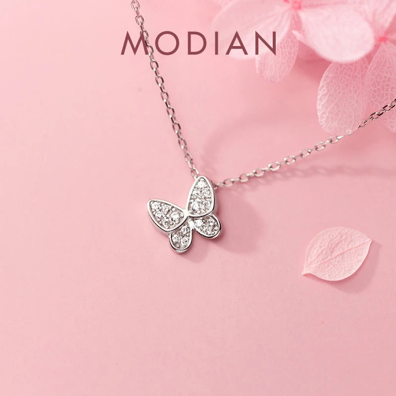 Modian New 925 Sterling Silver Sparkling Zircon Dancing Butterfly Tiny Mini Pendant for Women Fine Jewelry Birthday Gift