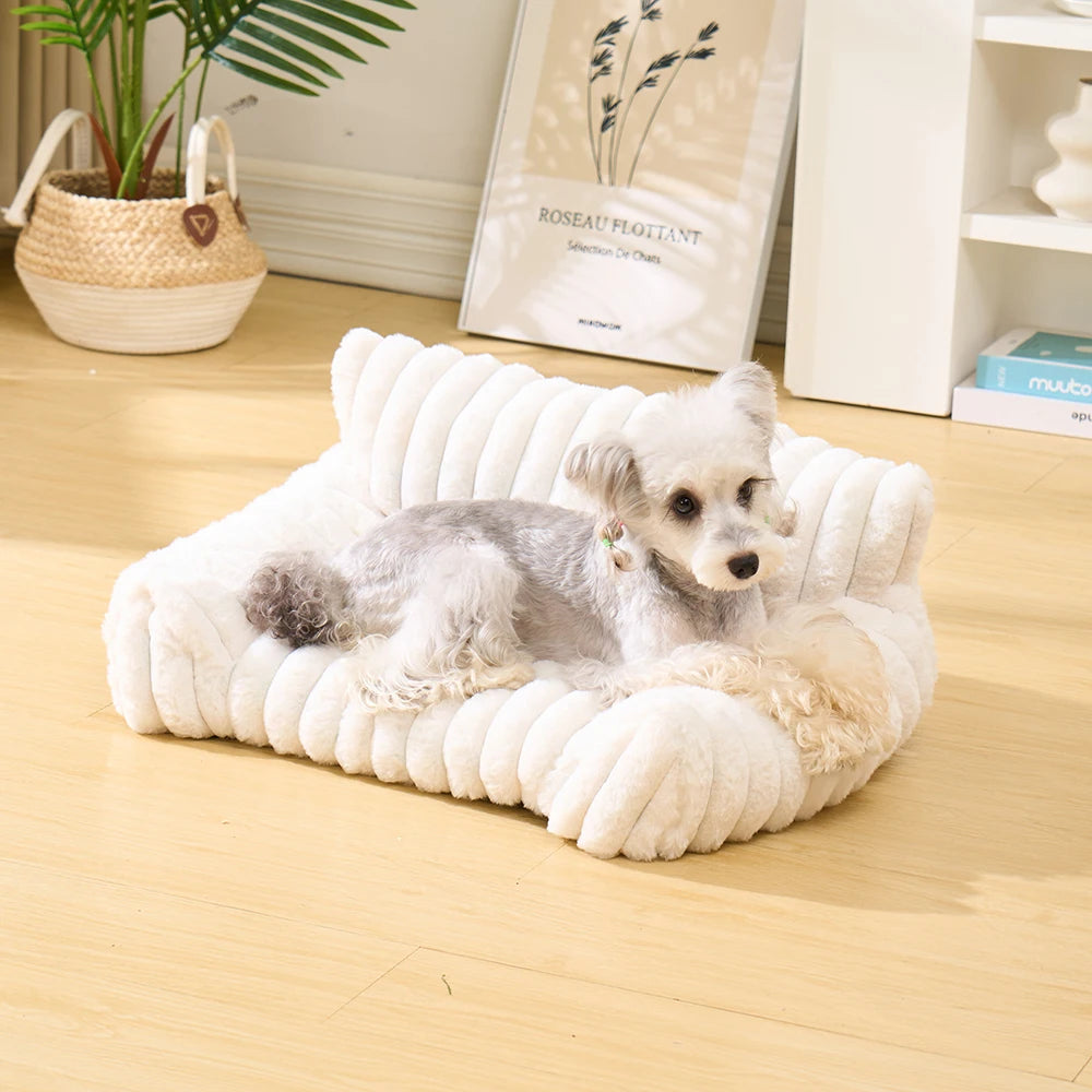 Warm Cat Dog Bed Sofa Cat Nest Soft Striped Pet Bed for Small Medium Dogs Comfortable Plush Puppy Bed