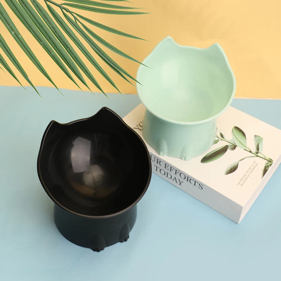1pc Cat Neck Protection Food Ware Elevated Cat Bowl Anti-Tip Plastic Raised Pet Feeding Dish with Tilted Edge