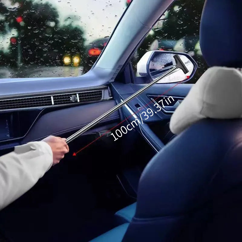 Car Rearview Mirror Wiper Telescopic Handle Car Rearview Mirror Wiper Durable Stainless Auto Glass Cleaning Tools Cleaning Brush