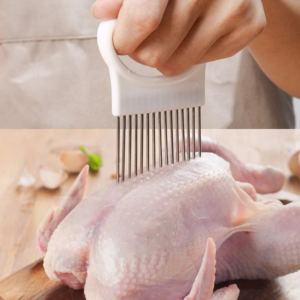 Kitchen Accessories Tools Stainless Steel Onion Needle Onion Fork Vegetables Fruit Slicer Tomato Cutter Cutting Safe Aid Holder