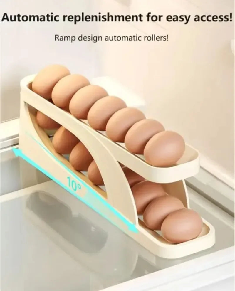 Egg Holder Dispenser for Refrigerator New Automatic Rolling Double-layer Egg Dispenser Holds 15 Eggs Space-Saving Egg Storage