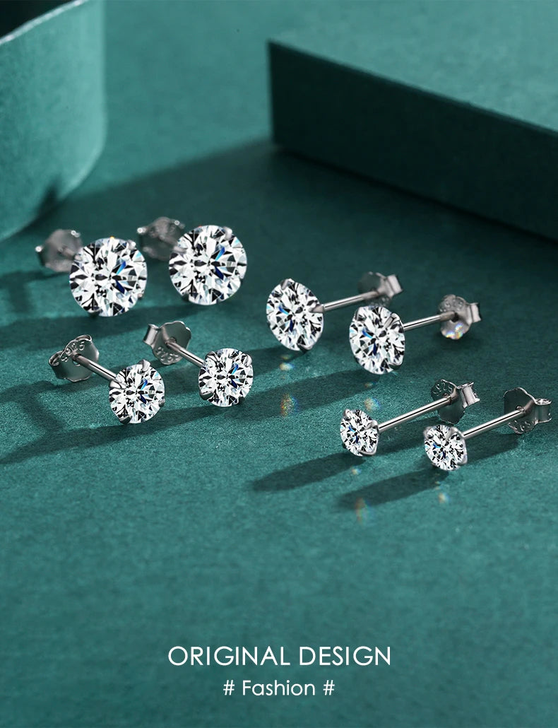 Modian Sparkling Clear CZ Stud Earrings 925 Sterling Silver Round Zirconia 4MM 5MM 6MM 7MM Earrings For Women Wedding Jewelry