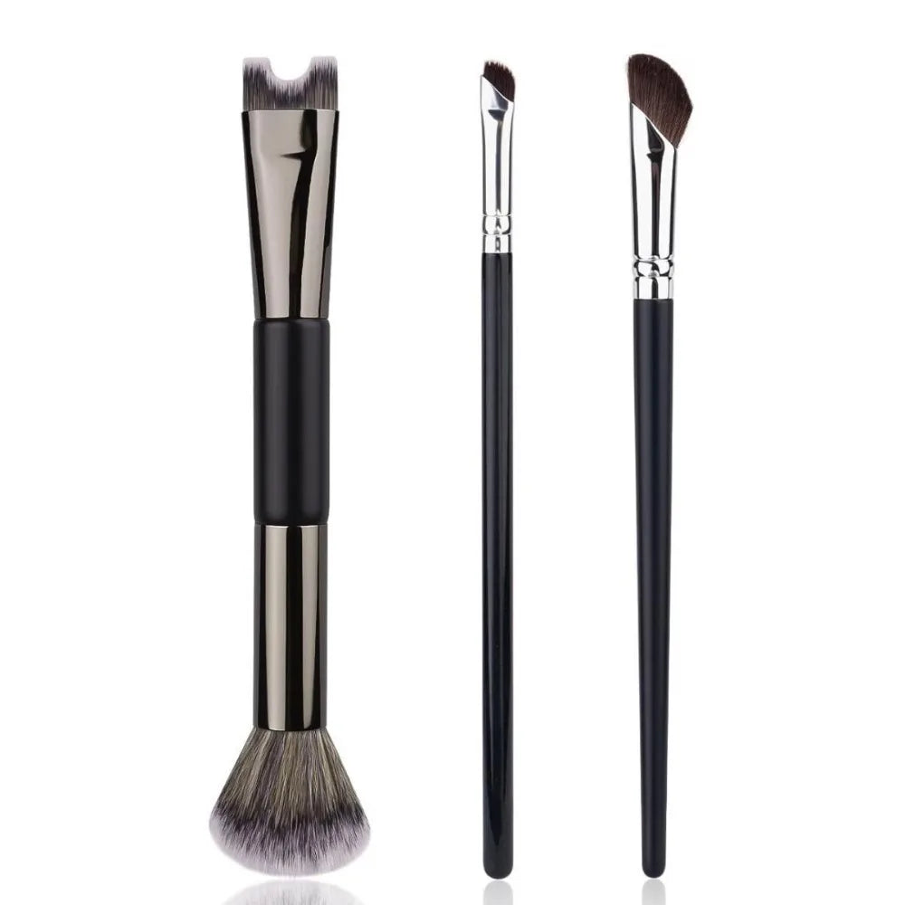 3pcs Makeup Brush Set 2 in 1 U-Shaped Cosmetic Brush Dual Ends Nose Contouring Mini Tilt Nose Shadow Brushes Cosmetics Tools