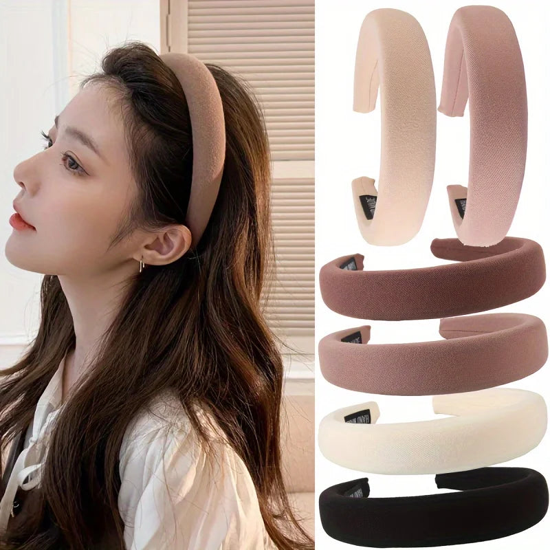 Fashion Padded Headbands For Women Wide Velvet Bezel Hair Band Hair Hoop Girl Sponge Thick Solid Color Hair Accessories Headwear