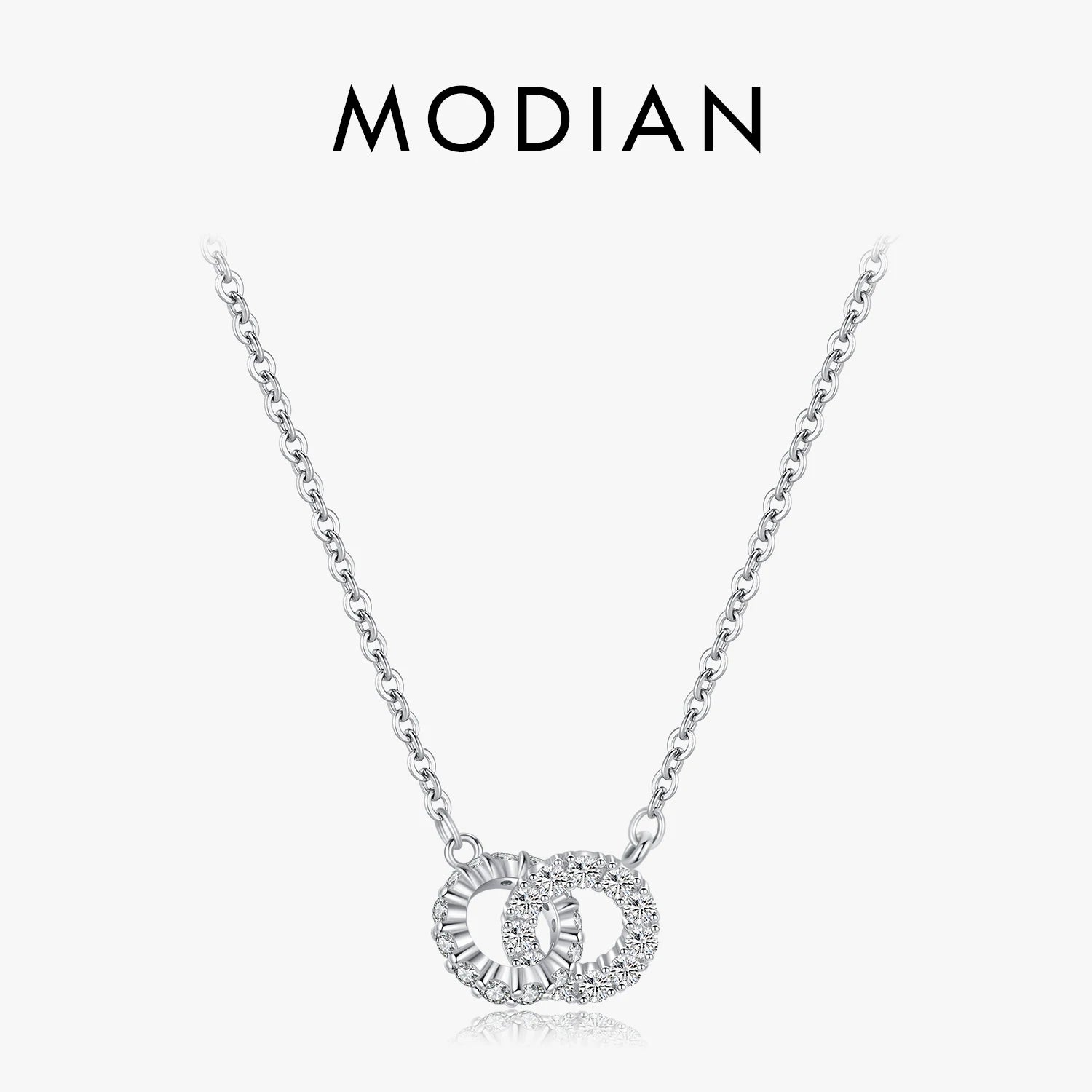 MODIAN 925 Sterling Silver Sparkling Circle Lock Fashion Pendant Necklaces Basic Daily Trendy Jewelry For Women Gifts