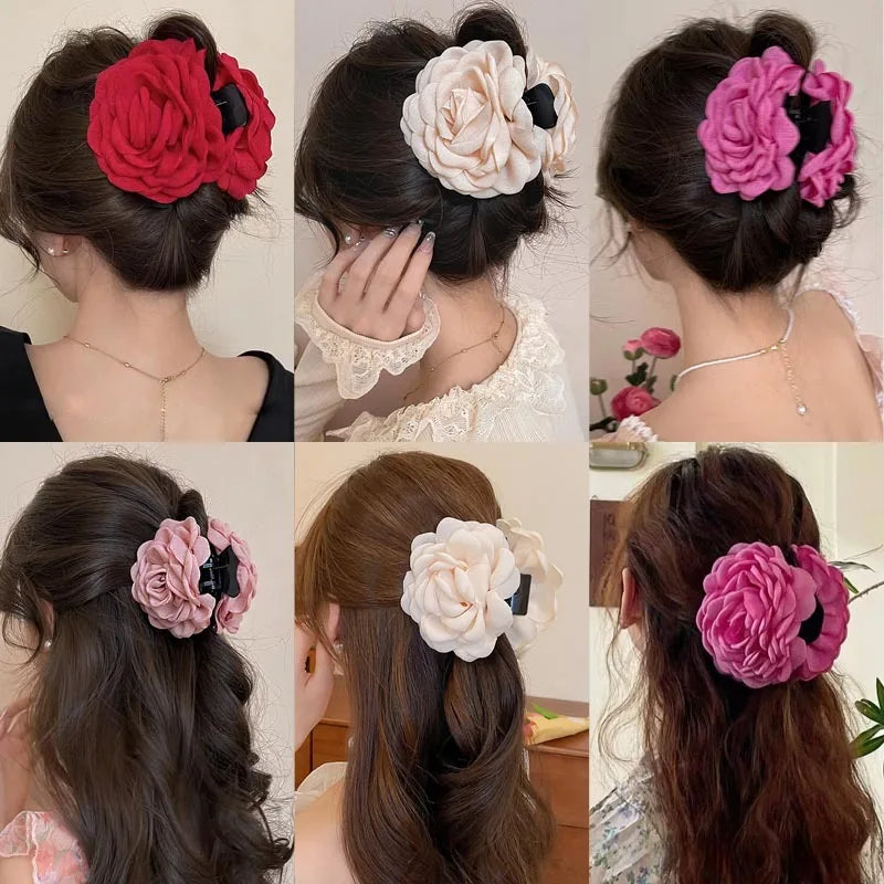 Fabric Rose Flower Hair Claw Clips For Women Girls Hair Clip Barrette Hairpins Hair Clamps Headwear Hair Accessories Gift
