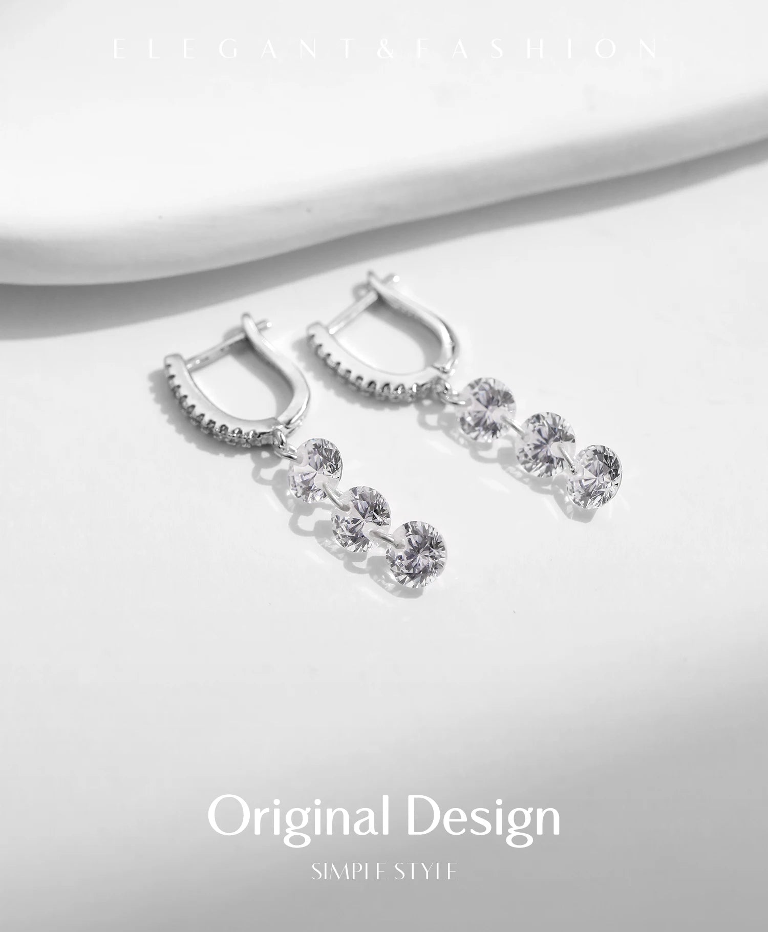 MODIAN 925 Sterling Silver Sparkling Luxury Clear CZ Swing Dangle Earrings Classic Wedding Drop Earrings For Women Jewelry