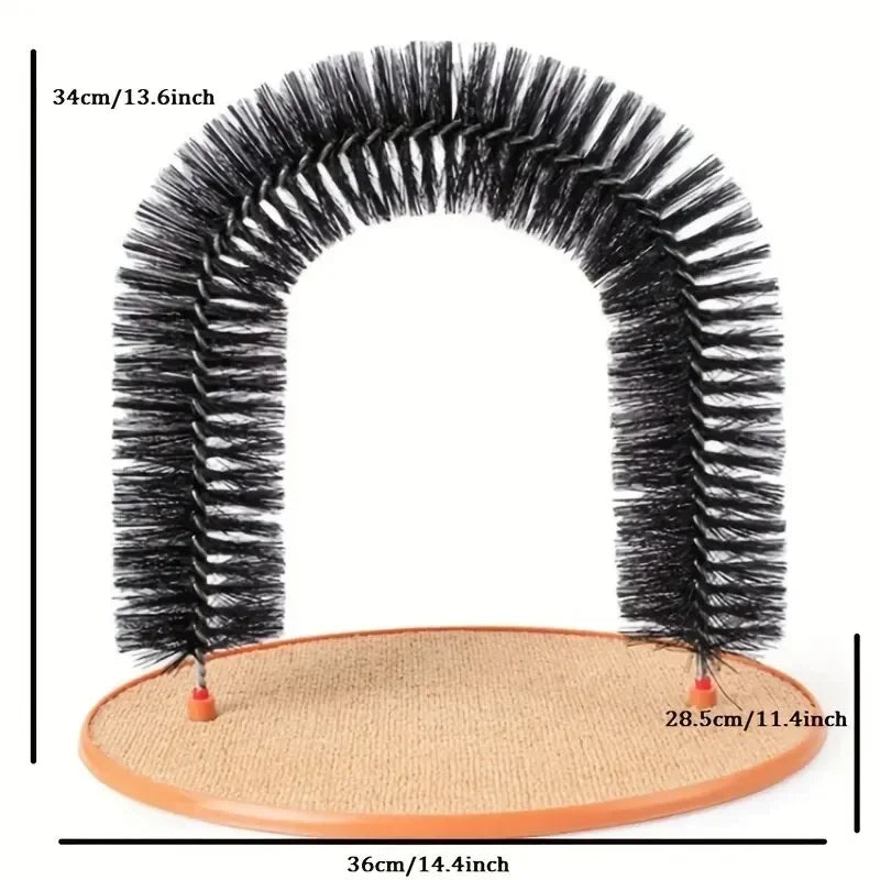 Cat Toy Arch Self Groomer Pamper Feline with A Massage Grooming Rubbing Brush with Scratching Pad Toy for Cats Interactive Toys