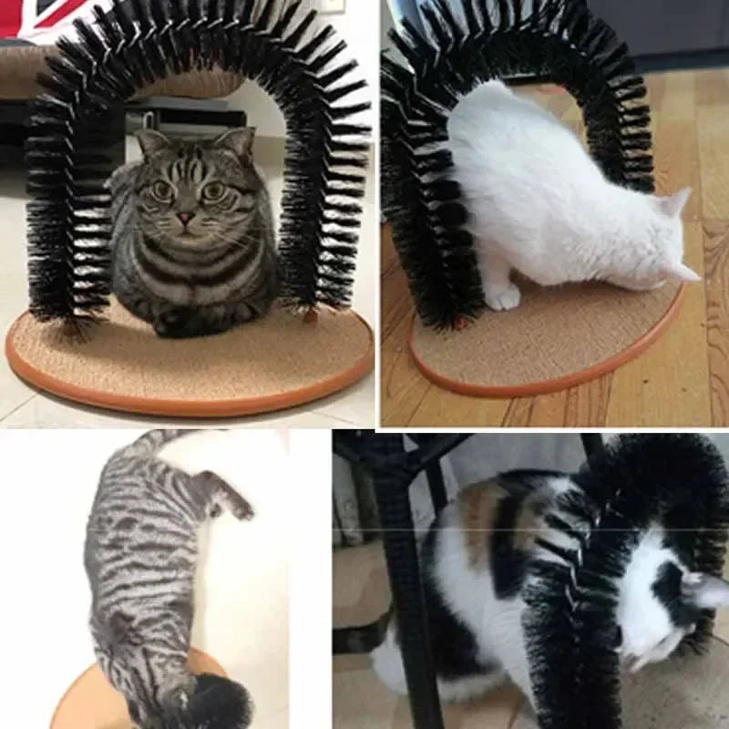 Cat Toy Arch Self Groomer Pamper Feline with A Massage Grooming Rubbing Brush with Scratching Pad Toy for Cats Interactive Toys