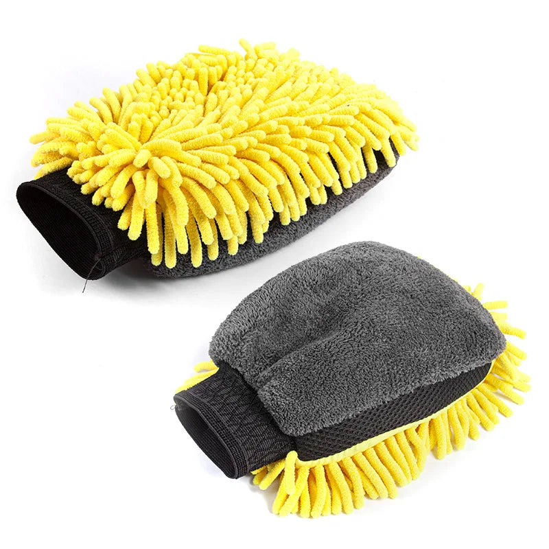 3-1Pcs Car Wash Gloves Microfiber Chenille Gloves Waterproof Car Cleaning Mitt Wax Detailing Brush Auto Care Double-faced Glove
