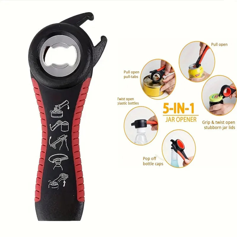 Multifunctional 5-in-1 Beer Bottle Can Opener Kitchen Anti-Slip Beer Cap Rotary Bottle Opener Kitchen Tool