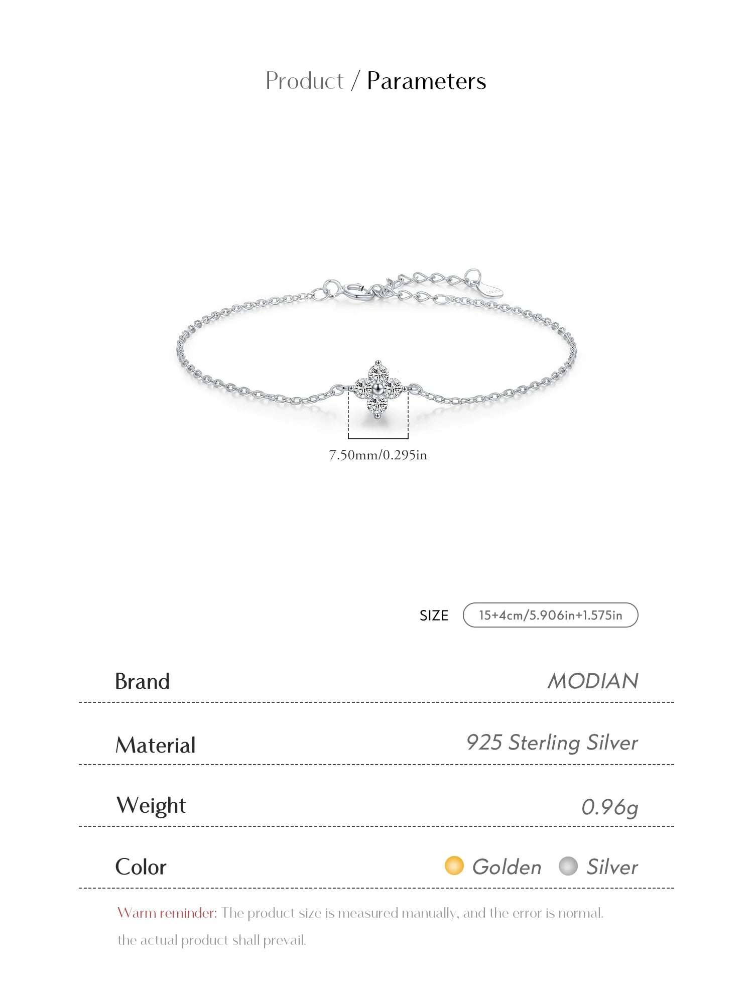 MODIAN 925 Sterling Silver Stackable Four Leaf Clover CZ Bracelet For White Gold Plated Link Chain Women Party Fine Jewelry