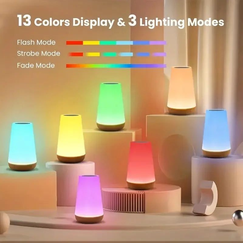 13 Color LED Changing Night Light RGB Remote Control Touch Dimmable Lamp Portable Table Bedside Lamp USB Rechargeable Night Lamp