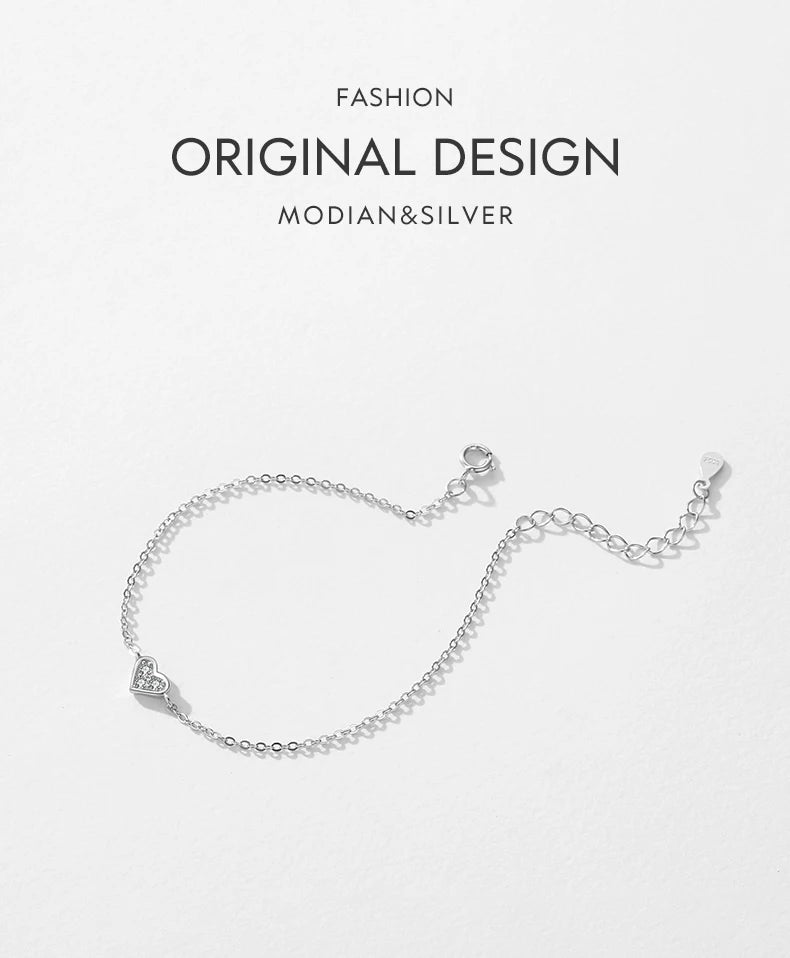 Modian Real 925 sterling silver Heart CZ Bracelet Fashion Crystal Wedding Lady Classic  Romantic Jewelry