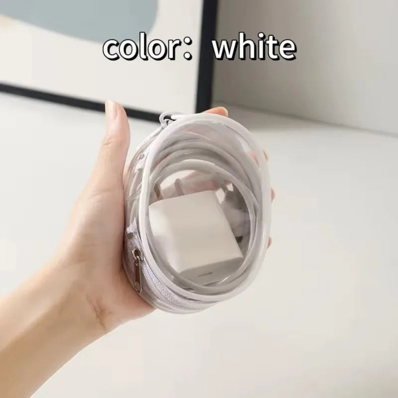 Portable Mini Transparent Storage Bag with Zipper Multifunctional Headphone and Charger Case Travel Accessories with Keychain