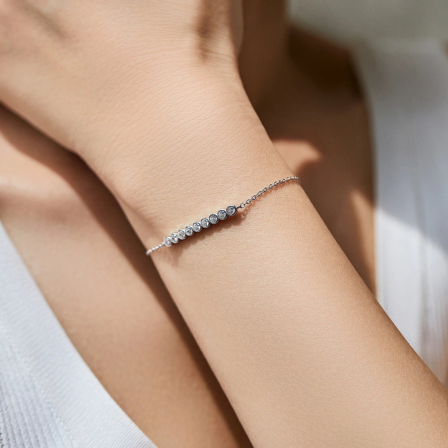 MODIAN D Color Moissanite 925 Sterling Silver Simple Bracelet Round Lab Diamond Chain Link Jewelry For Women Luxury Wedding Gift