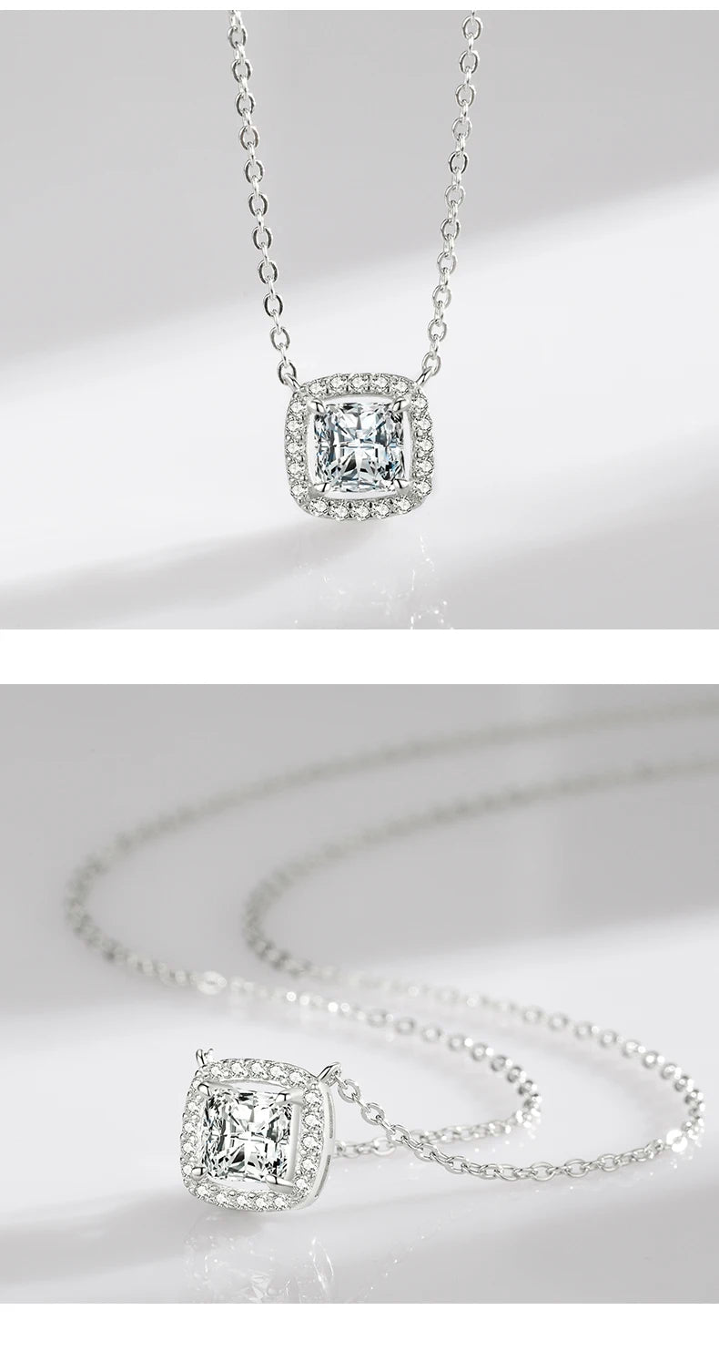 Modian Real 925 Sterling Silver Exquisite Square Shiny Zirconia Pendant Clear CZ Chain Necklace for Women Wedding Fine Jewelry