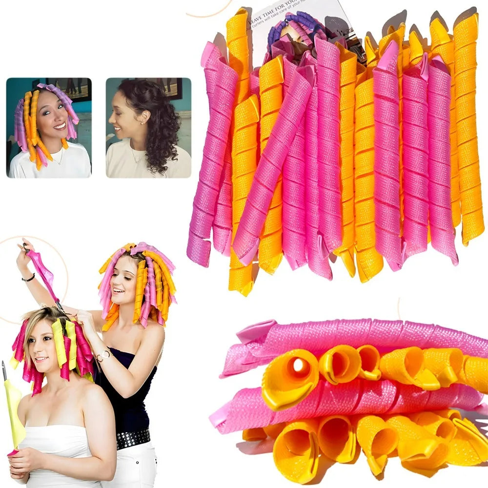12Pcs Heatless Hair Curlers Spiral Hairs Curlers 30CM  Magic No Heat Hairs Curls for Long Styling Hooks DIY Hair Rollers Set