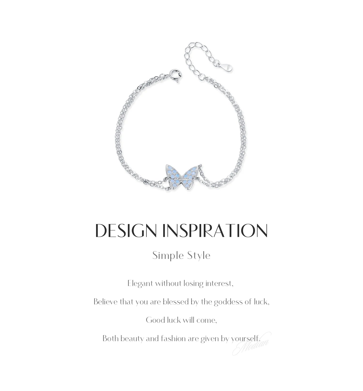 MODIAN Sweet Blue Opal Butterfly Bracelet 925 Sterling Silver Fashion Double Layer Link Chain Bracelets For Women Fine Jewelry