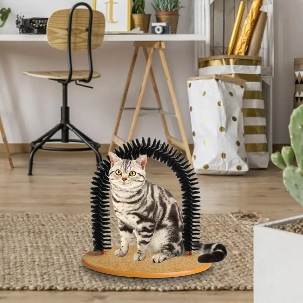 Cat Toy Arch Self Groomer Pamper Feline with A Massage Grooming Rubbing Brush with Scratching Pad Toy for Cats Interactive Toys