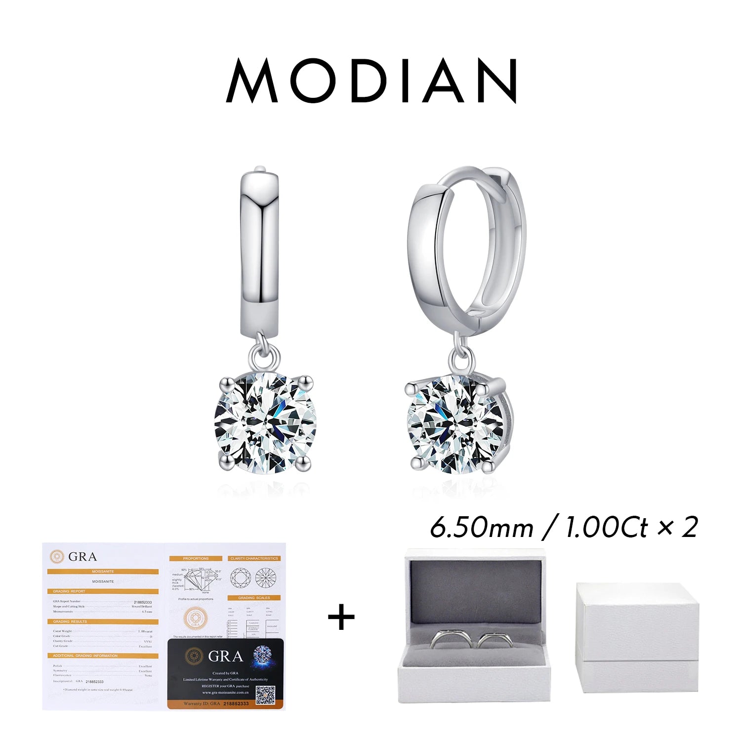 MODIAN D Color Moissanite Hoop Earrings Lab Created Diamond For Women 925 Sterling Silver Wedding Fine Jewelry Gift