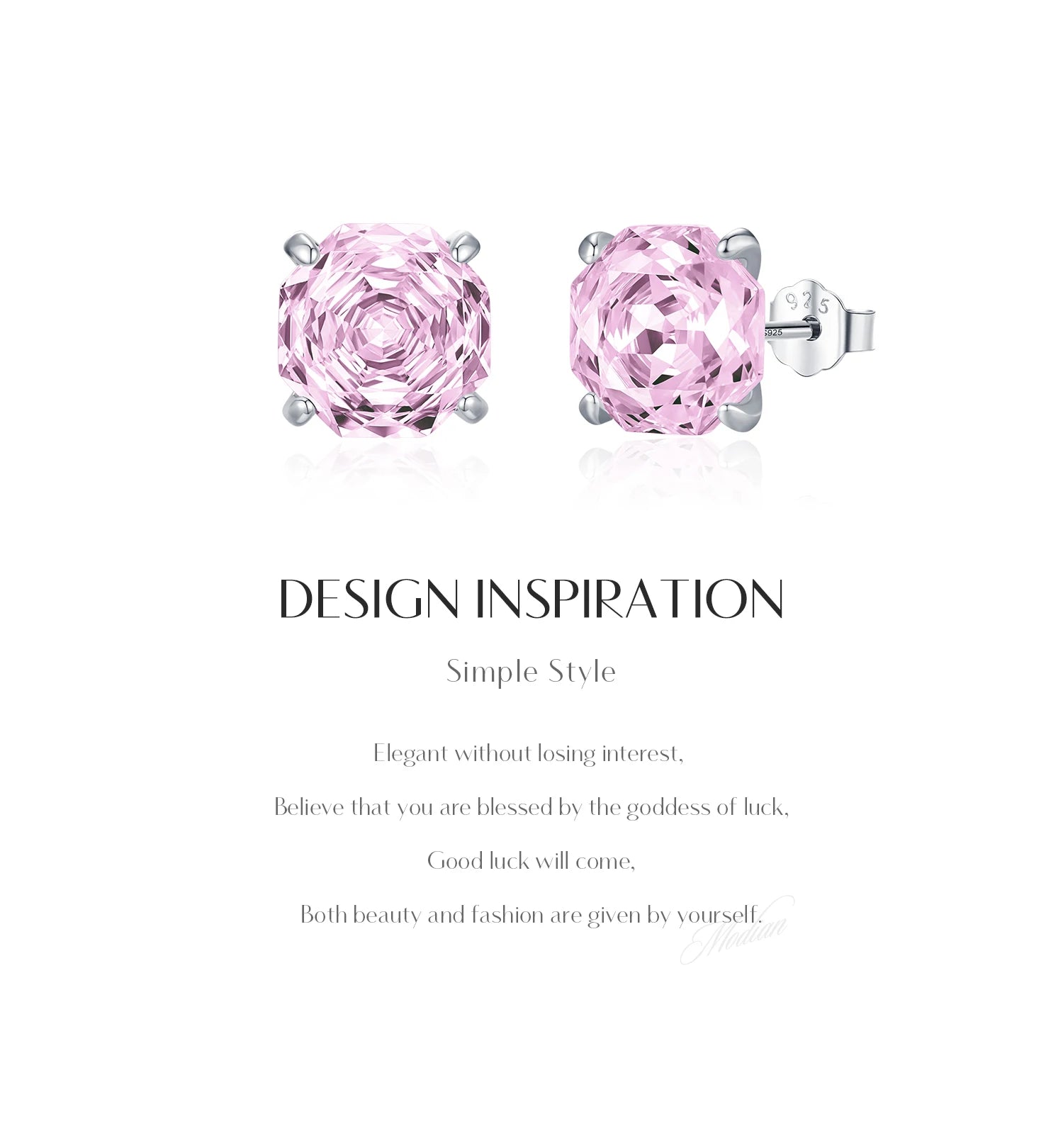 MODIAN 925 Sterling Silver Romantic Pink Rose Cut Sparkling Cubic Zirconia Stud Earrings For Women Party Trendy Jewelry