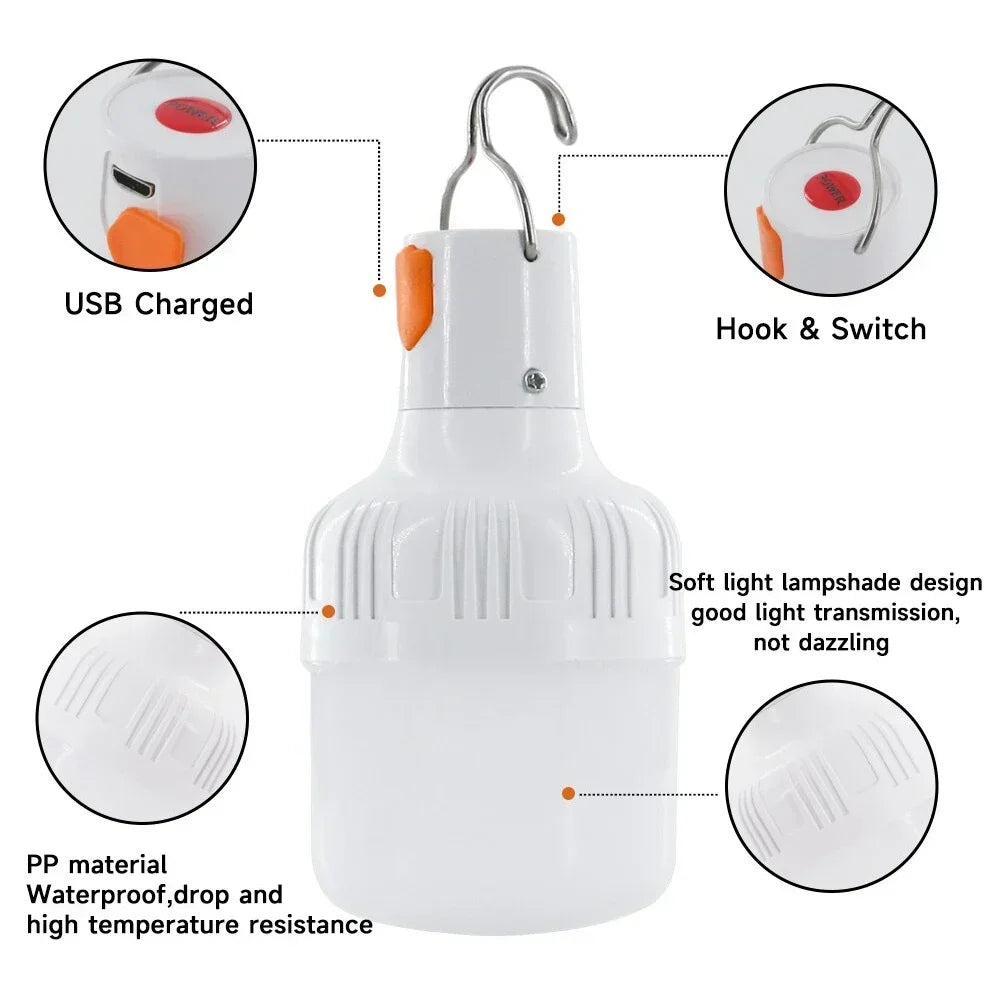 Rechargeable LED Indoor and Outdoor Emergency Portable Light (with Battery) Flash BBQ Tent Camping Light Lights Lamp Lantern
