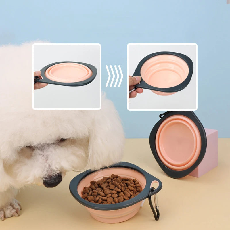 Pet Folding Silicone Bowl Collapsible Dog Outdoor Travel Portable Puppy Food Feeder Dish Bowl Silicone Dog Feeder Bowl 2 In 1
