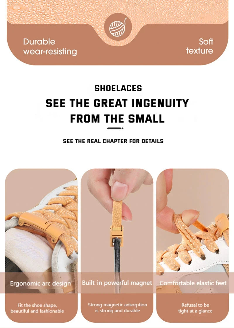 1 Pair Magnetic Locking Shoelaces Without Ties Sneakers Elastic Laces Children Adults Quick on/Off Shoelaces Shoe Accessories