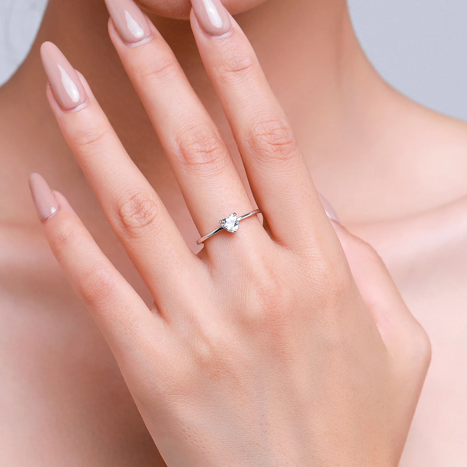 Modian Authentic 925 Sterling Silver Simple Love Heart AAAAA Zirconia Sparkling Finger Ring For Women Female Wedding Jewelry